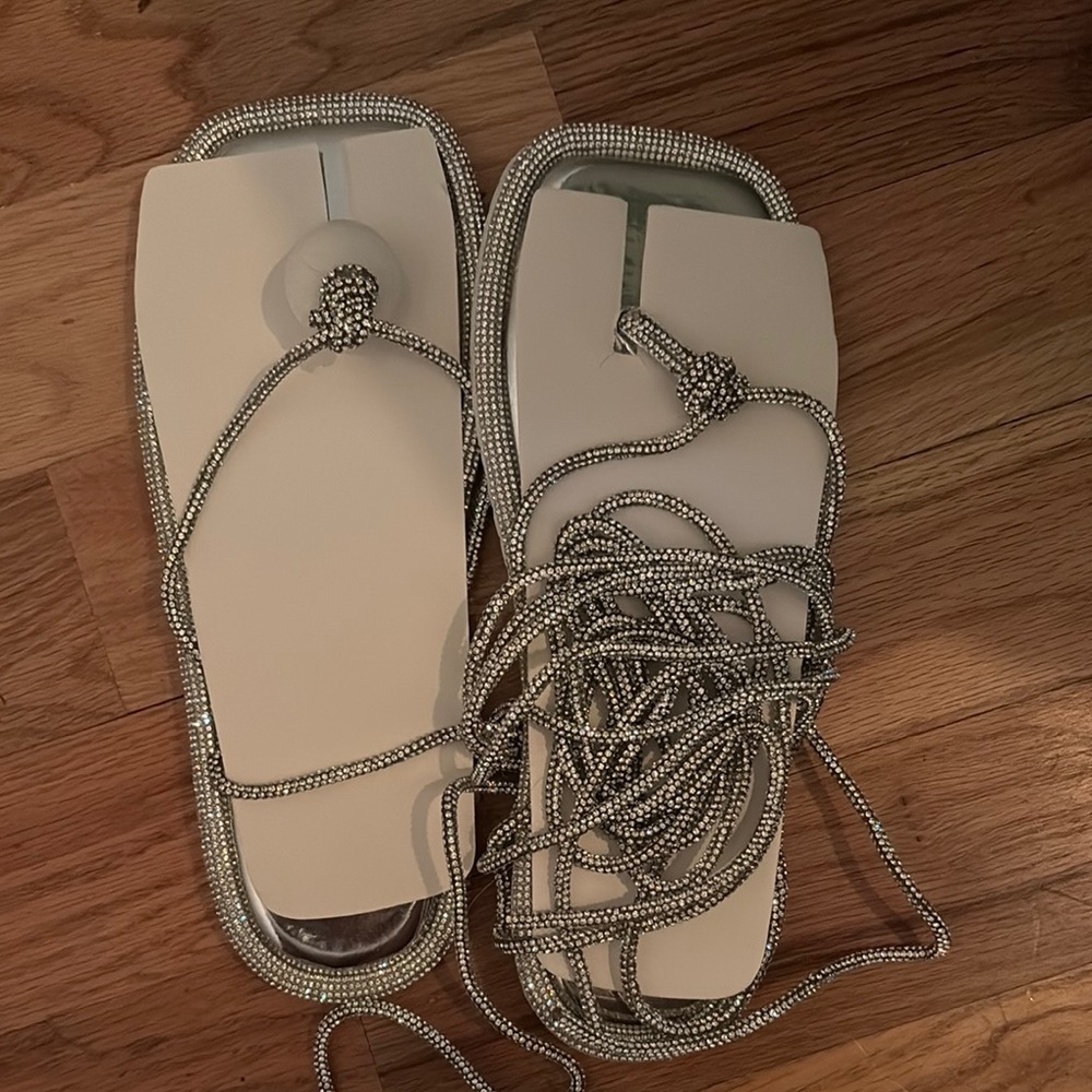 White and Silver Minimalist Sandals with Adjustable Straps